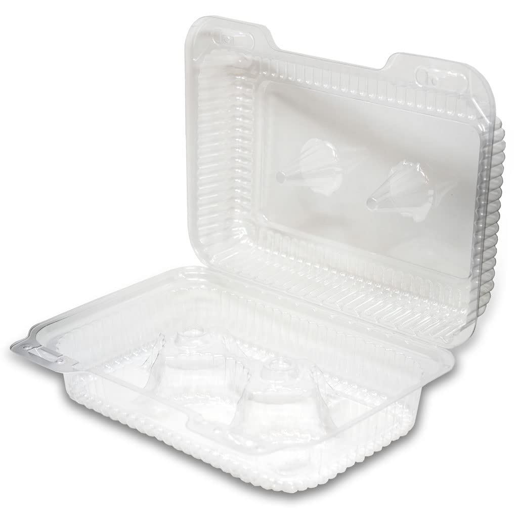 Detroit Forming LBH-6646 6 Compartment Clear OPS Plastic Hinged Cupcake Muffin Container, 9 x 3 x 3 | 350/Case