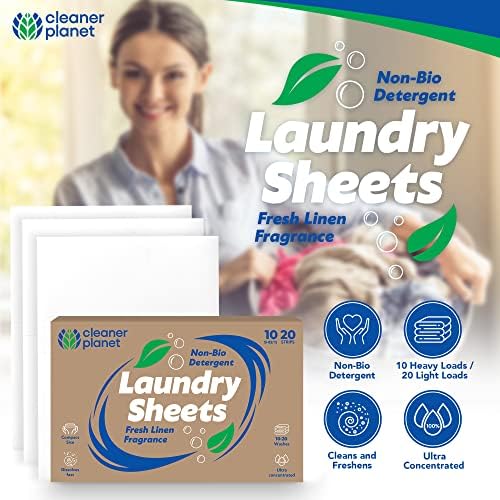 10pk Laundry Detergent Sheets | 20 Loads Fresh Linen Scent Eco Washing Sheets Detergent | Laundry Sheets Detergent Sheets for Washing Sheet Strips | Simple Sheet Laundry Strip Travel Washing Detergent