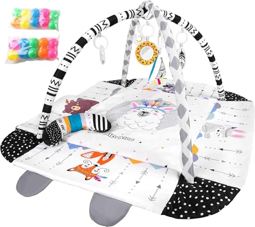 Guyyelt プレイマット 赤ちゃん ベビージム 4 in 1 プレイ マット 赤ちゃん ベビーマット 4面フェンスプレイマット プレイジム 洗濯機で洗えます 厚くなったクライミングマット 小型でコンパクト、そして安全 新生児 おもちゃ 出産祝い 理想的