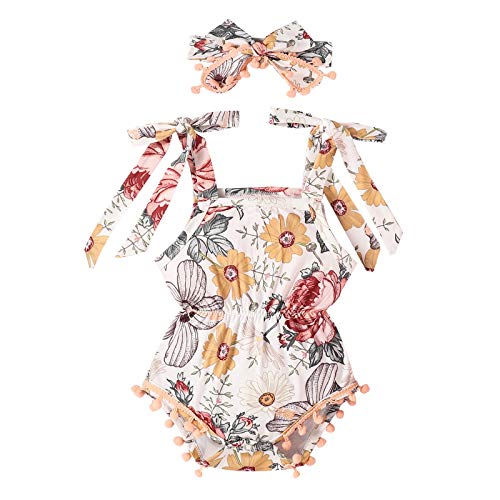 Image of Dimoybabe Baby Girl Romper Newborn Sleevless One-Pieces Bodysuit Cute Summer Infant Clothes Flower White Red Gray 6-9 Months 90CM