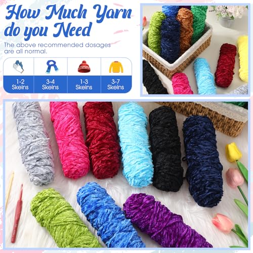 Image of Timgle 12 Pack Chenille Yarn for Crocheting, Soft Velvet Yarn 1312 Yards, 3 mm Thick Fluffy Plush for Hand Knitting Weaving Sweater Shawl Scarf Gloves DIY Craft, 109 Yards Each(Chic Color)