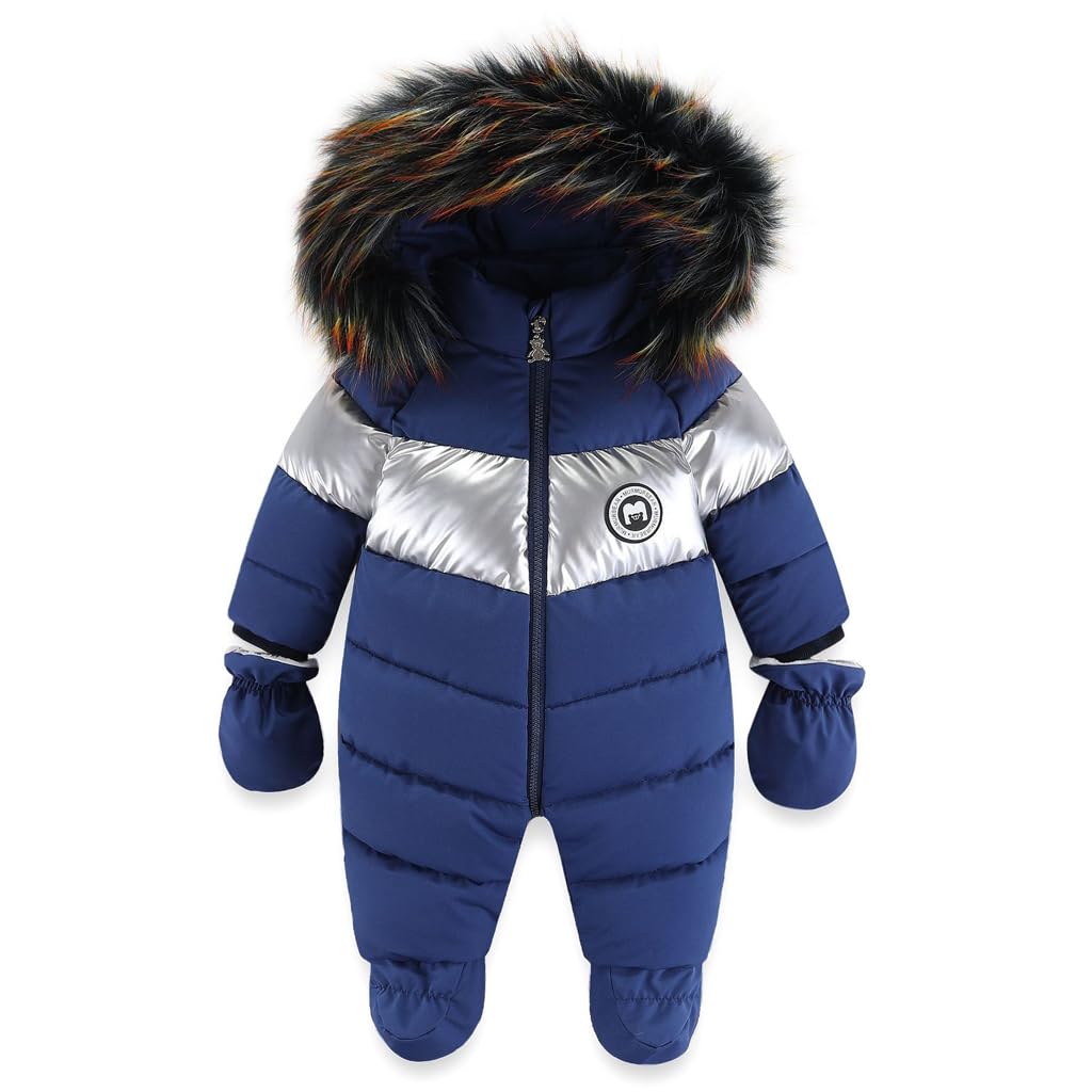 BRONG Inverno Bambino Tuta da Neve con Cappuccio Tuta Bambine Pile Pagliaccetto Scarpette Abbigliamento Neonato Cerniera Cappotto Completi con Guanti