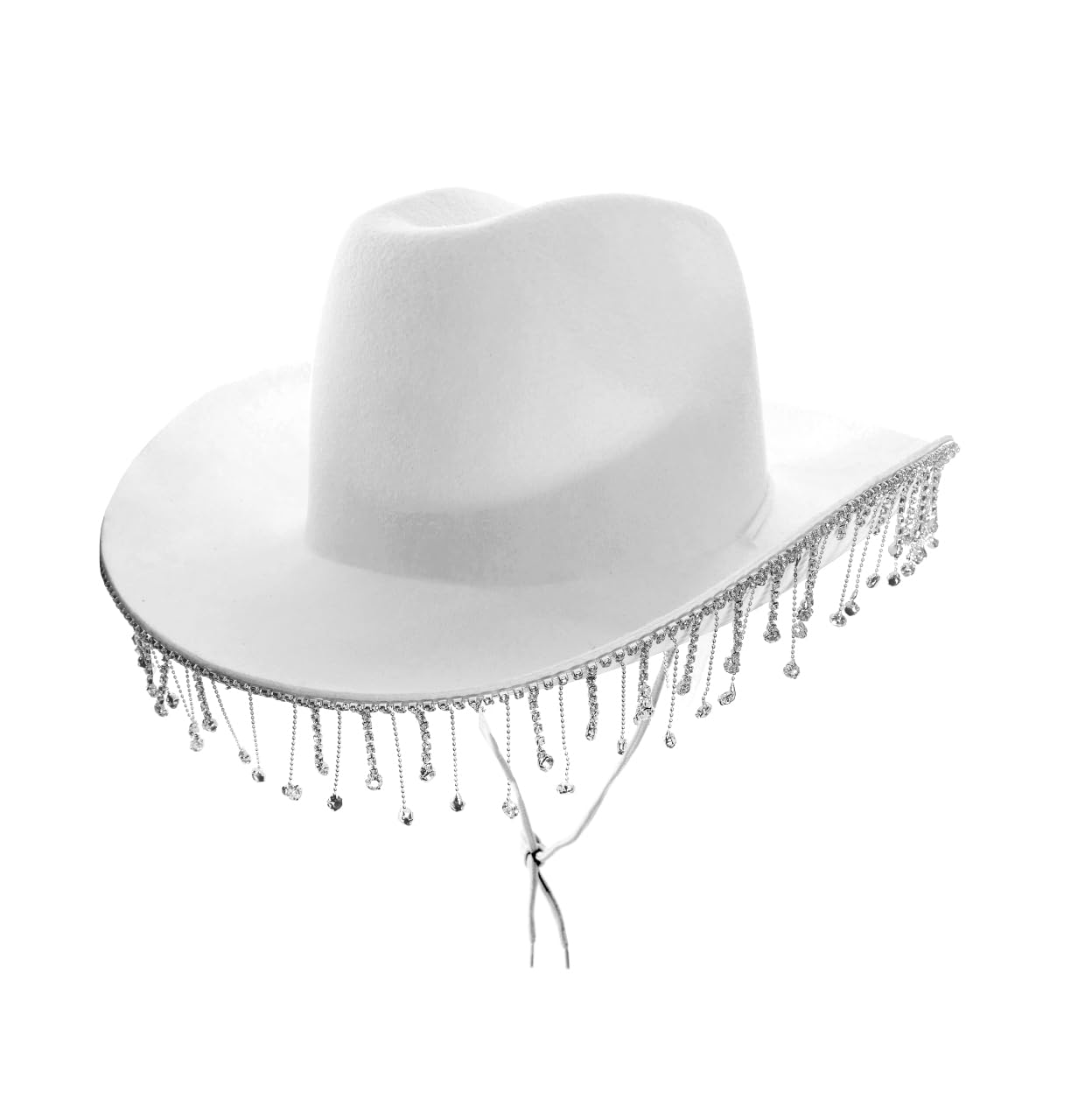 Adults Diamant√à Cowgirl Hat - Pack of 6 - White Cowboy Hat with Rhinestone Fringe - Adults Bling Glitter Cowgirl Hen Party Western Party Fancy Dress Accessory