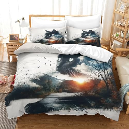 Housse de couette chat 3D parure lit super king cadeau anniversaire original