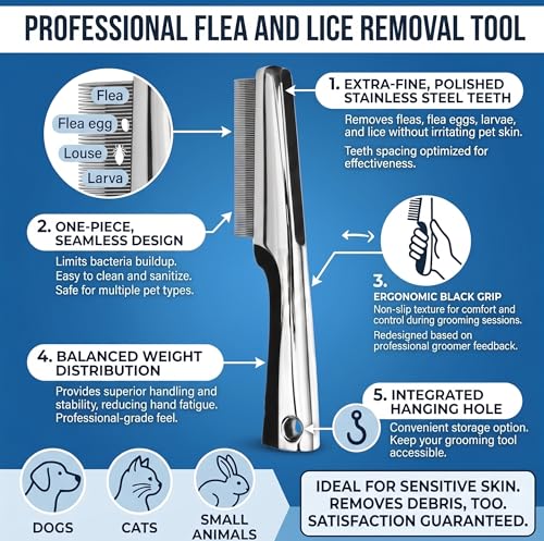 Image of Resco Professional Flea and Face Comb, Anti-Static for Grooming Pets Very Fine Pin Spacing, Chrome
