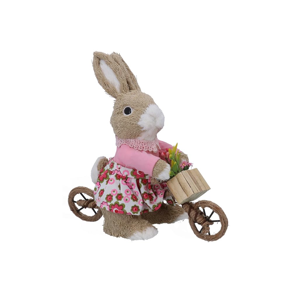 Gisela Graham Bristle Girl Bunny on Bike Easter Ornament