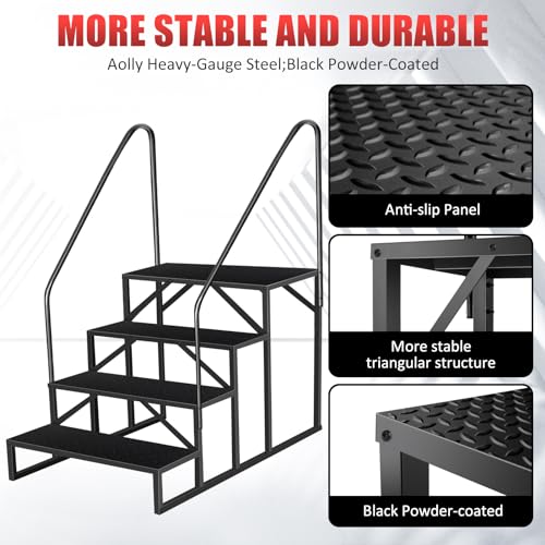 Image of 4 Step RV Steps with 2 Handrails, Outdoor RV Stairs with Anti-Slip Pedals