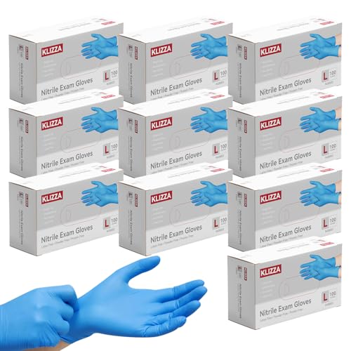 KLIZZA Nitrile Gloves Disposable, Latex Free, Powder Free Cleaning Gloves, 4 Mil Thick Rubber Gloves for Cooking, Food Prep, Exam,Medical,Blue 1000 PCS, Large