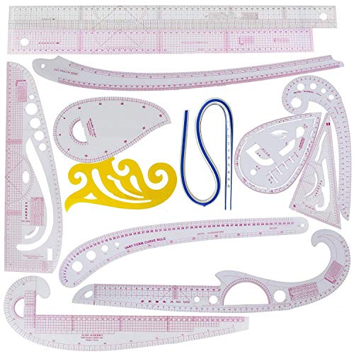 RZDEAL 13 Estilo Ropa profesional Diseñador de arte Regla de plástico Conjunto Francés Curva Regla flexible Escala Botón del triángulo Regla Forma de la serpiente Patrón de regla Grading Regla