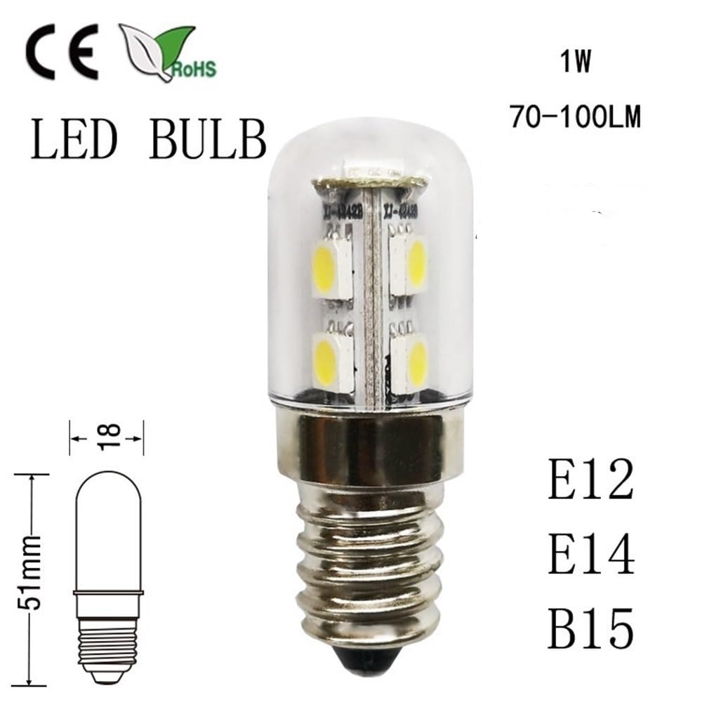 Illuminazione KJXP, Confezione da 50 lampadine LED a mais AC220V T18S 1W E12/E14/E17 for frigorifero(Cold white,E17)