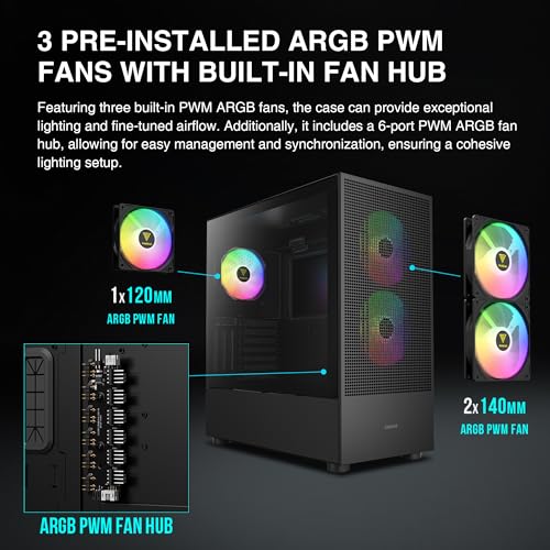 Gamdias E-ATX Mid Tower Gaming Computer Case, Tempered Glass PC Case, USB Type-C, Built-in 2x140mm & 1x120mm PWM ARGB Fans, Up to Dual Radiator/AIO 360mm, 390mm GPU/VGA RTX 40 Series, 180mm CPU Cooler by GAMDIAS - Used condition - Image 4