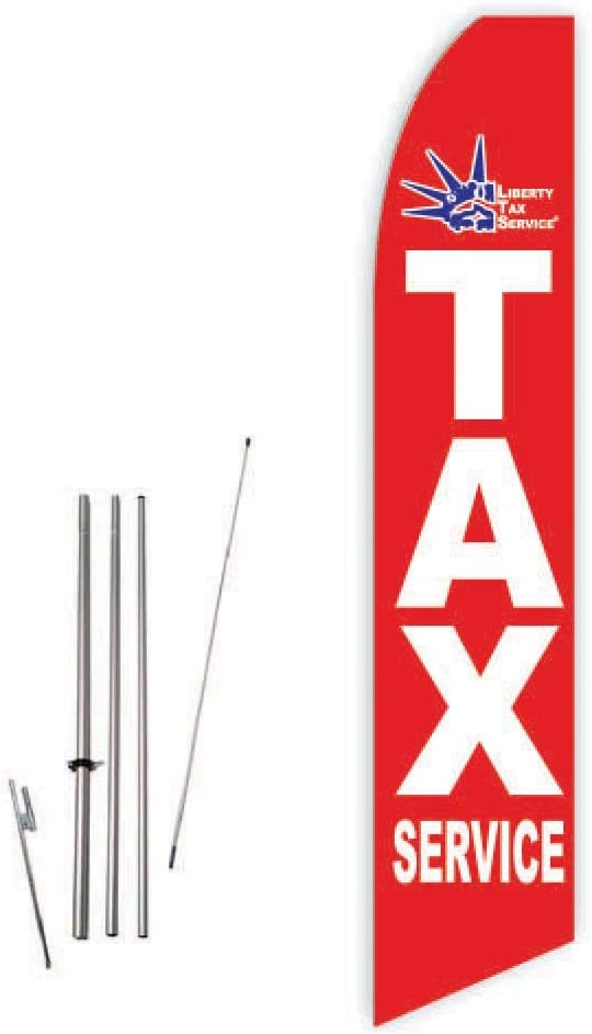 Liberty Tax Service (Red) Super Novo Feather Flag - Complete with 15ft Pole Set and Ground Spike