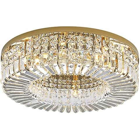 LED Moderne Dimmbar Kristall Deckenleuchte Gold Wohnzimmer Deckenlampe Groß Wohnzimmerlampe Runden Edelstahl Deko Licht E14×8 Schlafzimmer Studie Restaurant Hotel Dekorative Beleuchtung Ø50cm Cover