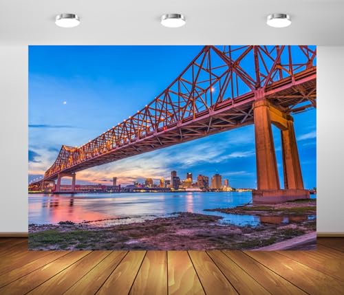 BELECO 6x4ft Fabric New Orleans at Sunset Backdrop New Orleans, Louisiana, USA at Crescent City Connection Bridge Over The Mississippi River Background Wallpaper Home Decor Photo Booth Studio Props