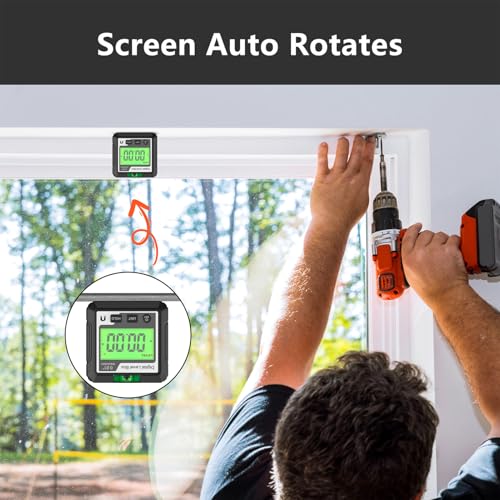 Digitaler Winkelmesser, 4 X 90-Grad-Bereich, Magnetische Befestigung, Mehrere Messmodi, Datensperrfunktion, für Holzbearbeitung, Autoreparatur (Schwarz und ß)