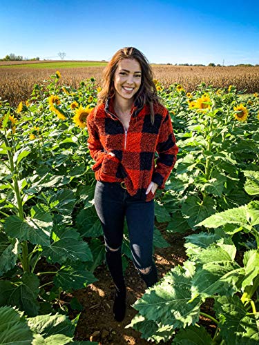 Zesica Women's Plaid Long Sleeve Zipper Sherpa Fleece Sweatshirt Pullover Jacket Coat,Orange Red,Large #TOP7