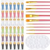 Lerheedi 36 Sets Painting Brush Palette, 360 Bulk Paint Brushes and 36 Paint Palette Tray, Nylon Brush Head for Oil, Watercolor, Acrylic Painting, Rock Body Face Art, Party, Adult, Students
