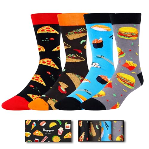 HAPPYPOP Funny Food Socks for Men - Pizza Taco Sushi Burger, Novelty Crazy Food Men Gifts, Fun Cool Silly Teen Boy Socks