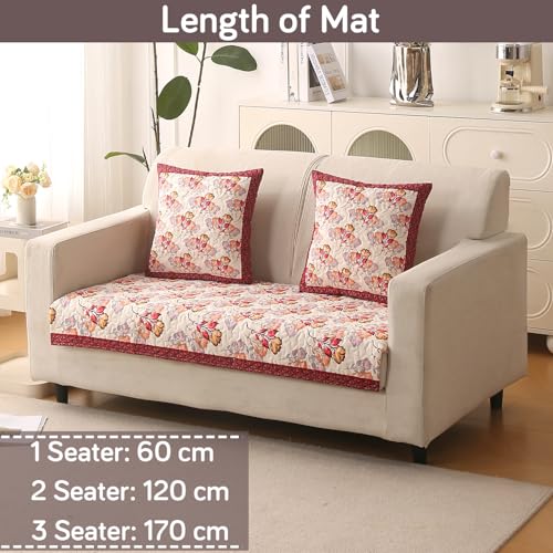 Image of HOKIPO 'Florentina Series' Premium Holland Velvet Sofa Cover Mat for 2 Seater Sofa with Foam Filling for Extra Softness, Anti-Slip Backing, Autumn Cream (IN-879-V3)