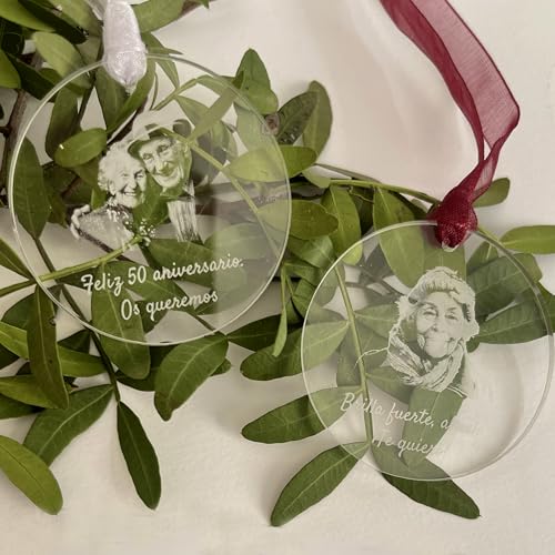 Qukimax® - Medalla para ramo de novia o flores, con foto y dedicatoria personalizada, en madera o metacrilato transparente (Metacrilato transparente)