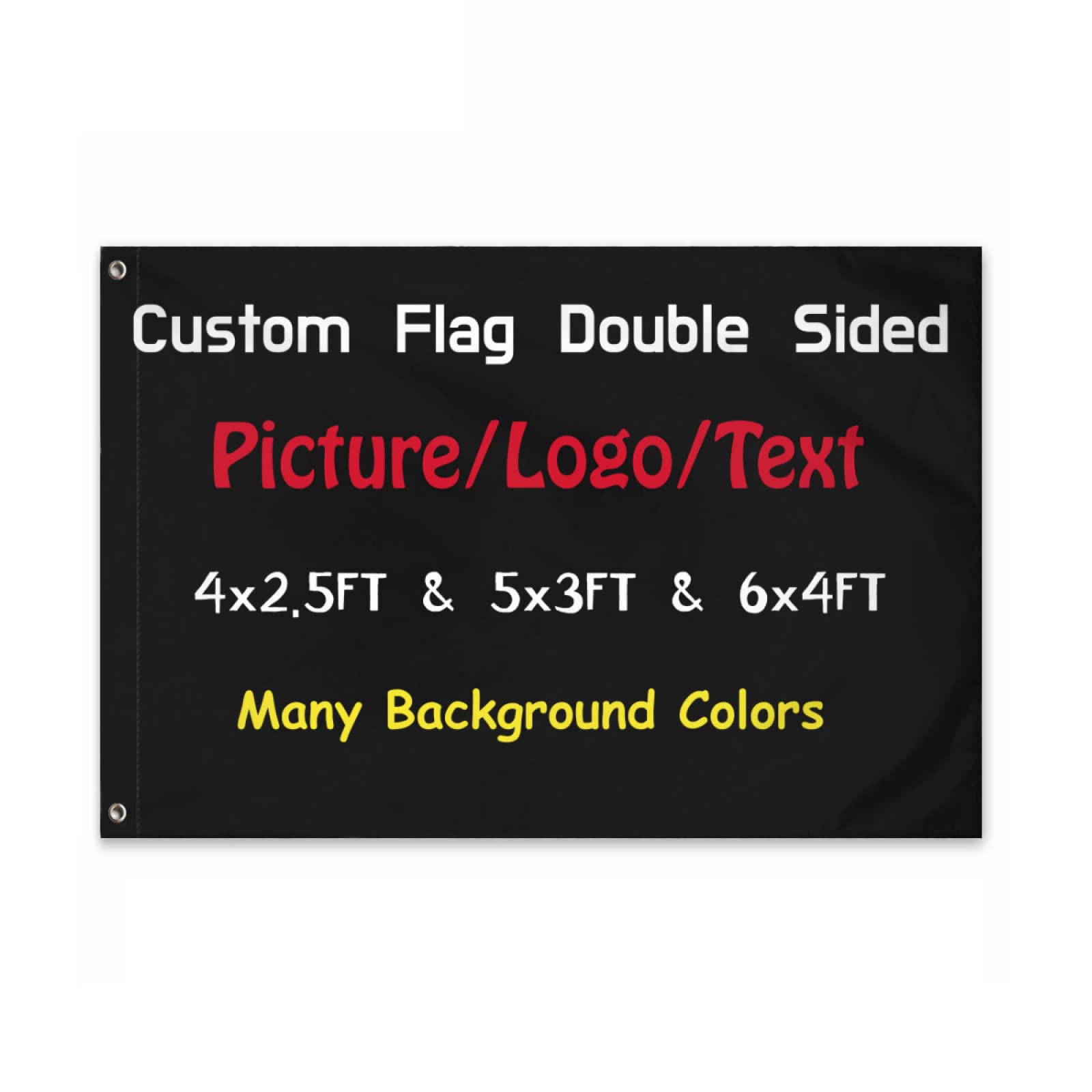 Personalised Flags Double Sided, Custom Flags 4ft x 2.5ft/5ft x 3ft/6ft x 4ft/with Eyelets, Design Your Own Photo/Logo/Text Flag, Customise Birthday Camping Garden Team Banner Sign for Outside/Indoor