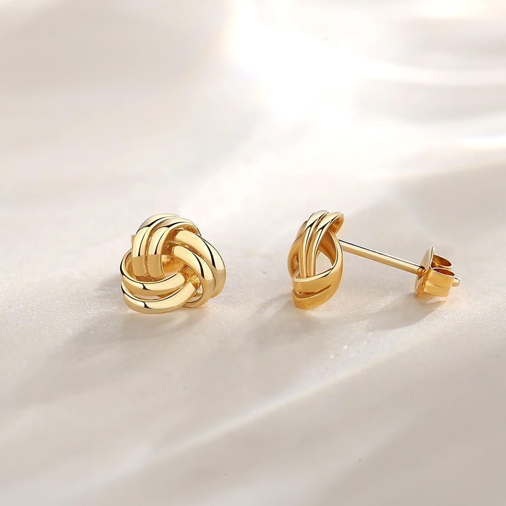 FANCIME14k Solid Yellow Gold Love Knot Stud Earrings Dainty Fine Jewelry Anniversary Valentines Day Gifts for Her Women Wife - Image 4
