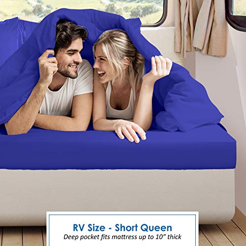 Image of Nestl Royal Blue Short Queen Sheets for RV, Hotel Luxury RV Queen Sheets Set, 6 Piece Fitted Bed Sheet Set and Pillowcases, Super Soft, Wrinkle-Free, and Breathable Camper Bedding