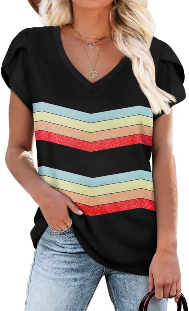 Camicia Donna Manica Corta Hawaiana Con Stampa Floreale, Scollo A V, Morbida E Leggera, ORANDESIGNE - 4