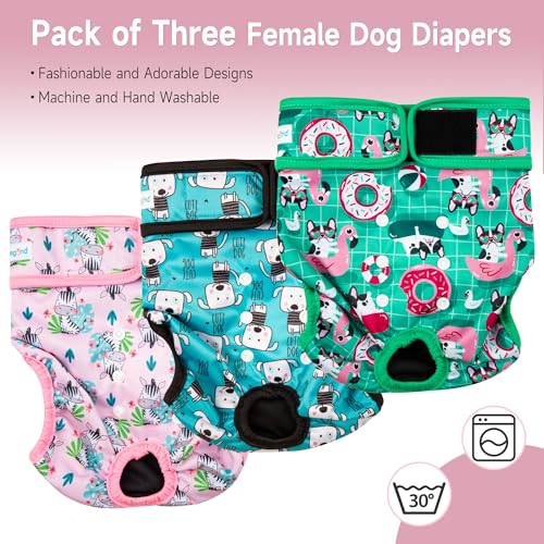 Image of Paw Legend Washable Reusable Female Dog Period Diapers for Heat Doggie Puppy Diapers for Female Dogs (3 Pack, X-Small)