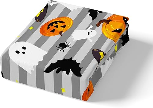 Miniatura 5 de Manfei Sábana bajera ajustable de Halloween, tamaño individual, fantasmas, calabaza, farol, murciélago, araña, juego de ropa de cama de 2 piezas