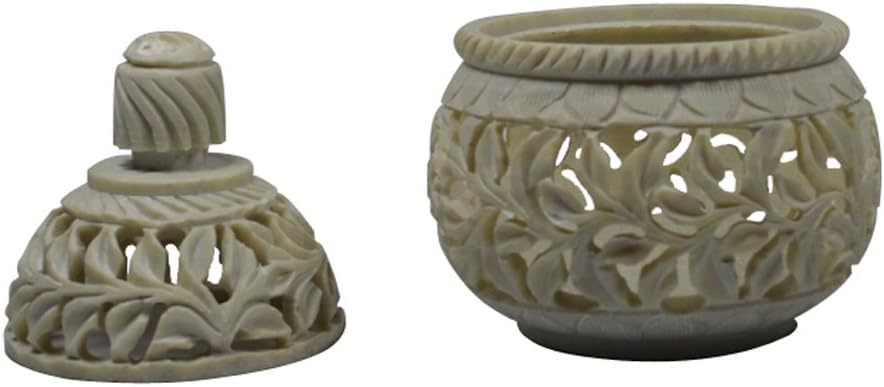 Handcrafted Soapstone Tea Holder Potpourri Box With Floral Carving