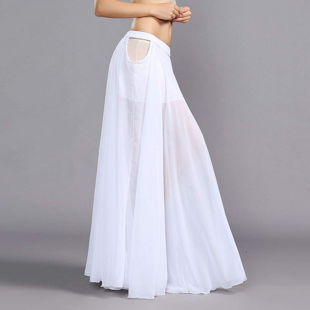ROYAL SMEELA Sexy Bauchtanzrock für Damen Aushöhlen Bauchtanzröcke Frauen bauchtänzer Kostüm Weiss Bauchtanz Chiffon Rock Bauchtanz Kostuem orientalischer Tanz Rock Damen Kleidung Fuer den Bauchtanz