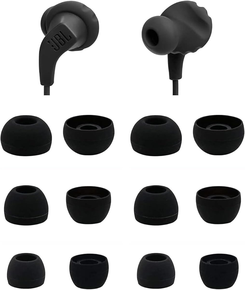 Eartips Compatible with JBL Endurance Run 2 Wired Earbuds, 6 Pairs S/M/L Sizes Soft Silicone Ear Tips Replacement Earbuds Tips, Compatible with JBL Endurance Run 2 Wired 6 Pairs Black