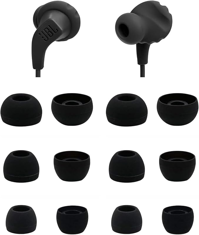 Eartips Compatible with JBL Endurance Run 2 Wired Earbuds, 6 Pairs S/M/L Sizes Soft Silicone Ear Tips Replacement Earbuds Tips, Compatible with JBL Endurance Run 2 Wired 6 Pairs Black