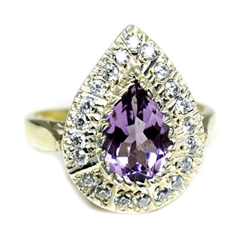 Bague améthyste poire anti-ternissement en argent 925 massif