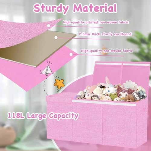 Extra Large Toy Box Chest for Girls, Collapsible Kids Toy Storage Organizer Boxes Bins Baskets, Storage for Livingroom,Playroom,Closet 35.8"x12.6"x16"(Pink) - Image 4