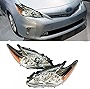 Headlight Halogen Headlamp Assembly for Toyota Prius 2010-2011 Chrome Headlight (Driver & Passenger Side)
