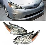 Headlight Halogen Headlamp Assembly for Toyota Prius 2010-2011 Chrome Headlight (Driver & Passenger Side)