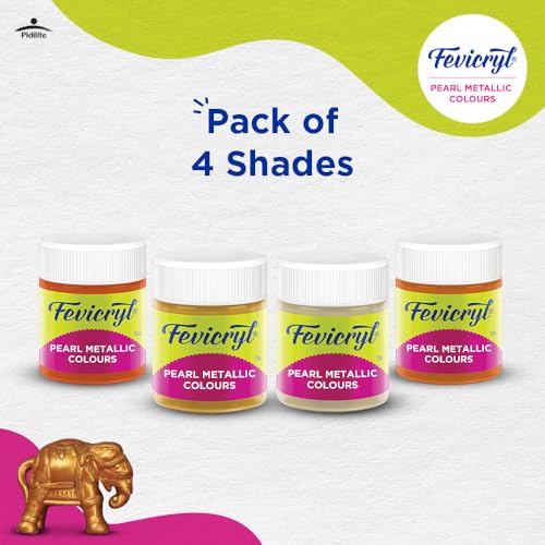 Image of Fevicryl Acrylic Pearl Metallic Colours Kit | 4 Colours x 10 ml | DIY Paint, Rich Pigment | Multicolour & Multi-Surface | Non-Cracking Paint for Canvas, Wood, Leather, Earthenware, Metal