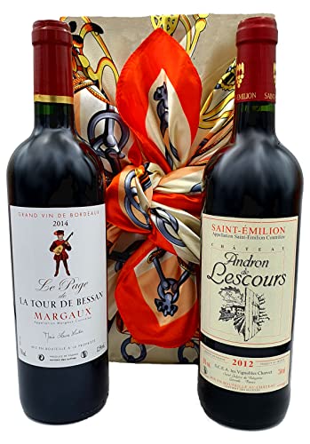 Coffret bois cadeau - DUO Prestige Vin Margaux et Saint-Emilion - Grands vins de Bordeaux AOC Margaux millésime 2014 et Saint-Emilion 2012 - bel emballage prêt à...