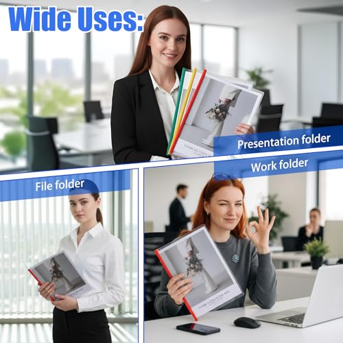 100 Pcs Report Covers with Sliding Bar - 5 Color Plastic Document Binders Clear Report Covers for A4 Paper Presentation Folder School Office Organization 8.7 x 12.2 Inch - Thumbnail 5