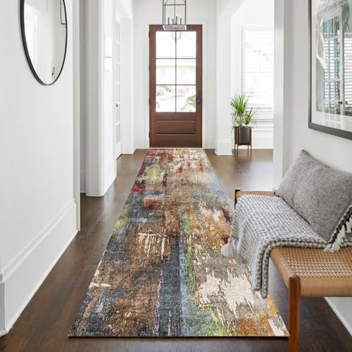 WTHYGB Teppichläufer, rutschfest Waschbar | Küchenläufer mit Geometrie Design aus Polyester, 6mm Dicke für Flur, Eingang, Küche, Wohnzimmer & Büro