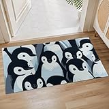Plistiz Penguin Pattern Indoor Door Mat, 17x29.5 Inch, Floor Area Rug for Entryway, Living Room, or Bathroom, Non-Slip Doormat, Animal Design Home Decor Rug Gifts