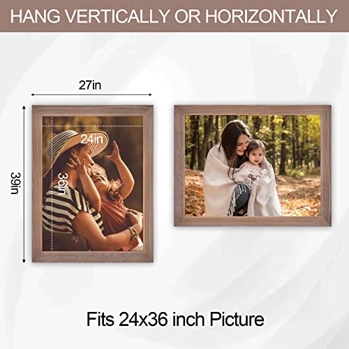 Podronale 24X36 Wooden Picture Frame Set Of 2, Plexiglass,1.57" Width, Tabletop & Wall Mounted, Rustic Style (Brown) #TOP2