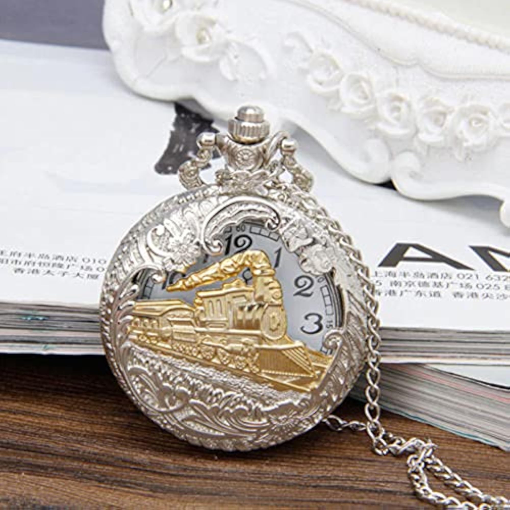 Men's Unique Stainless Steel Pocket Watch Pendant with Chain