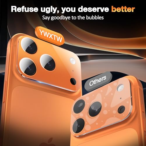 YWXTW [0 Bubbles for iPhone 17 Pro Camera Lens Protector, Full Coverage Tempered Glass Lens Screen Protector for iPhone 17 Pro Accessories, Case Friendly, HD Clear, 3 Pack (Cosmic Orange) — view 2