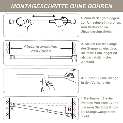 ZYNERY 2 Stück Teleskopstange Vorhang, Klemmstange 30-50CM, Gardinenstange ohne Bohren, Teleskopstange für Dusch- und Gardinen, Türrahmen, Edelstahl (Weiß)