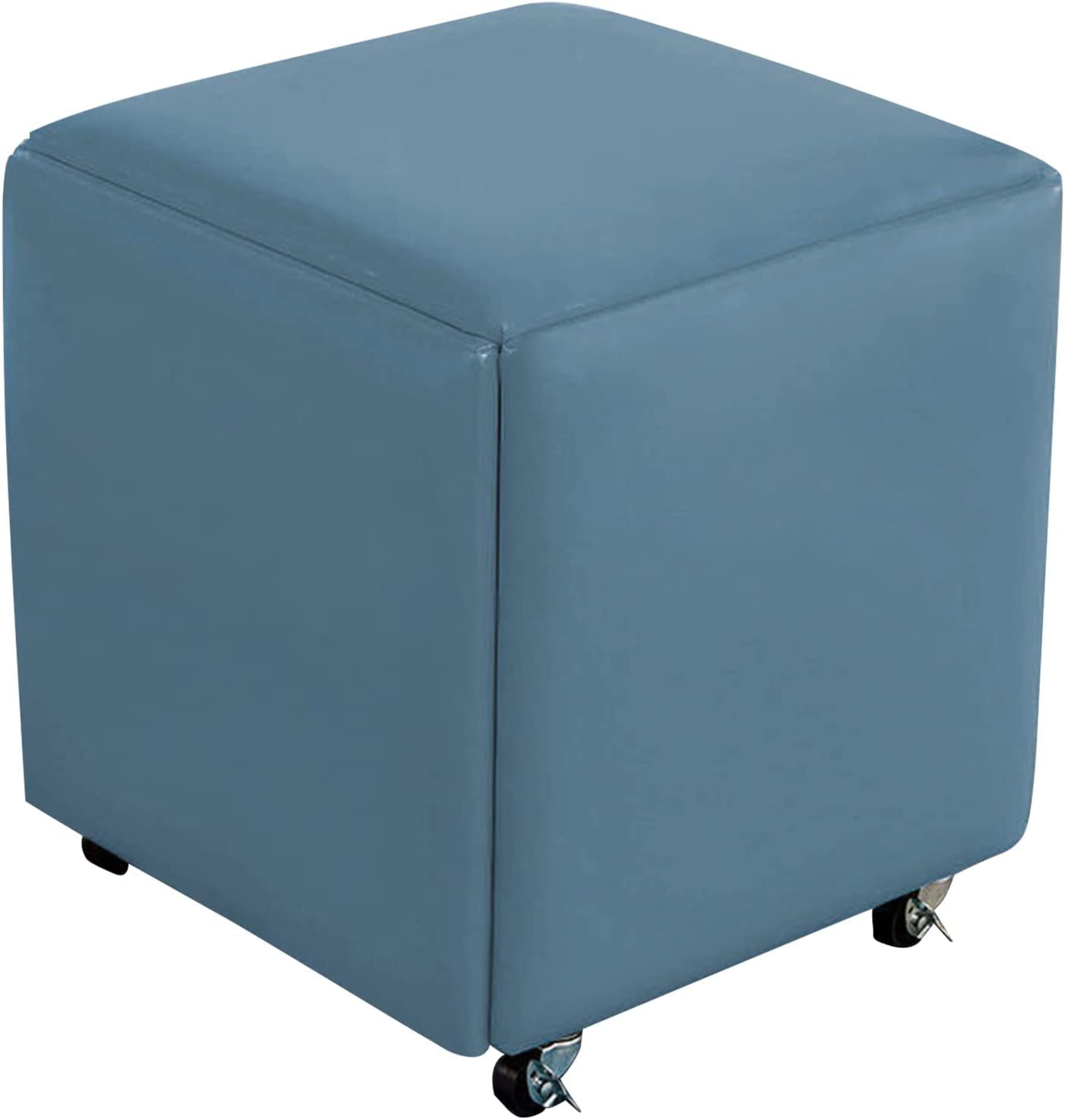Banc repose-pieds en cuir imperméable, tabouret bas solide à roulettes