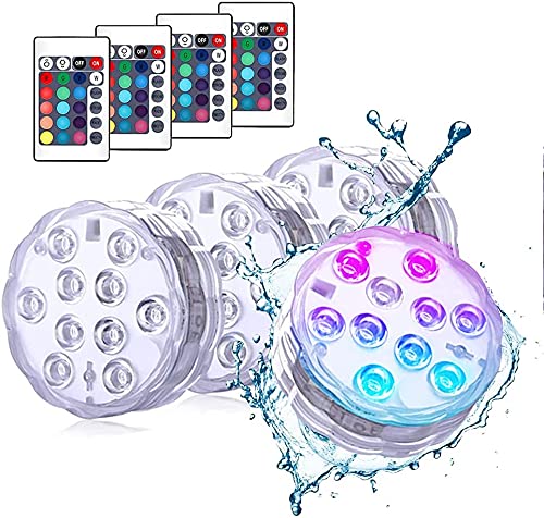 Eazyliv Submersible LED Lights with Remote Control hot tub Lights Waterproof Underwater Lights with 10LED, 16 Colors Pond Lights for Bath Spa, Bath, Pond, Pool, Fish Tank, Aquarium, Party (4PACK)