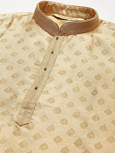Image of Rajubhai Hargovindas Men's Silk Kurta With Ethnic Motifs Work Woven Design